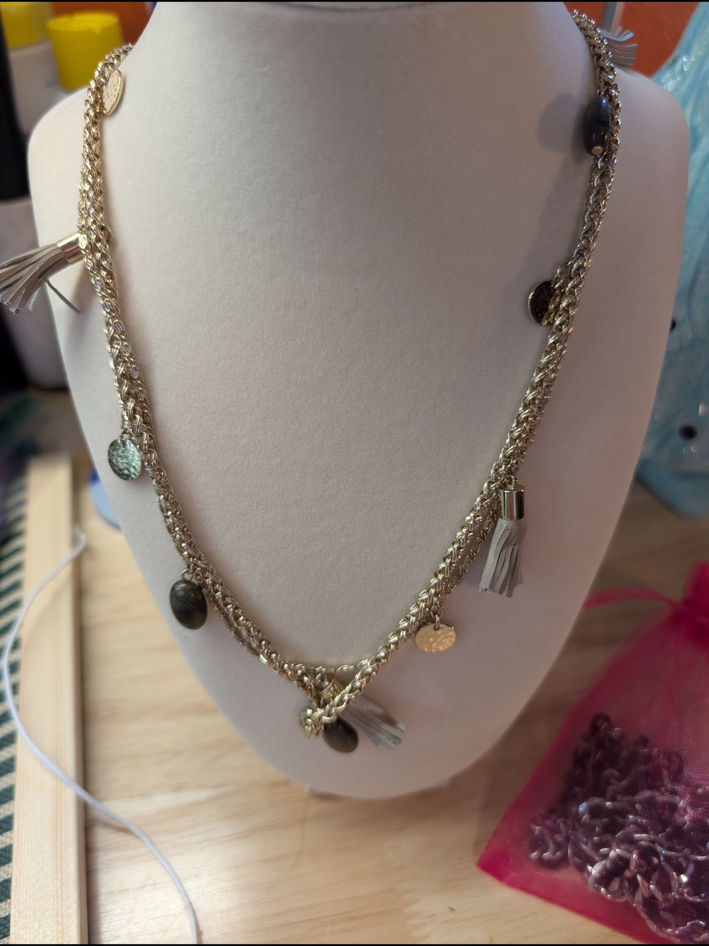 White House Black Market Gold-Tone Layered Tassel & Disc Necklace